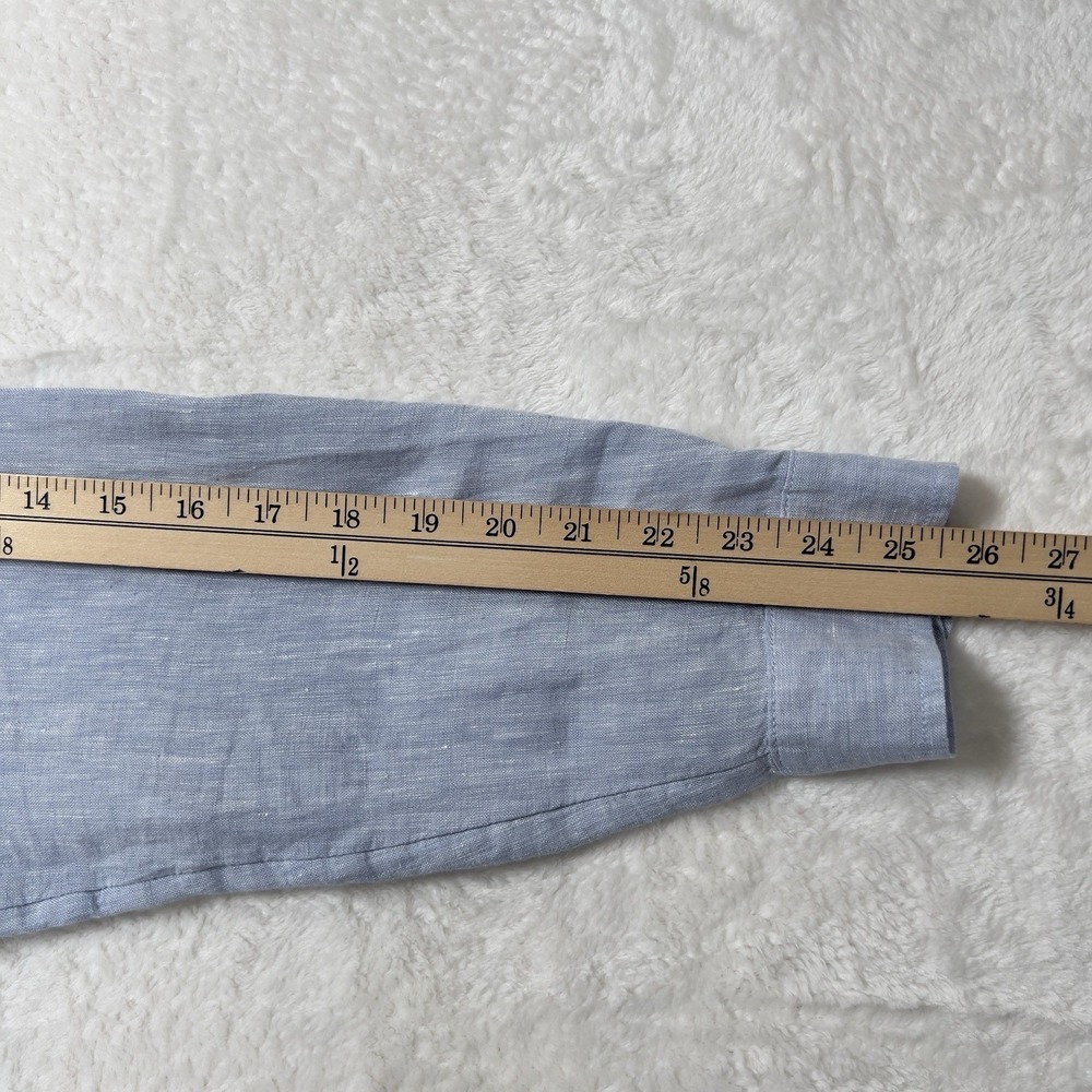 Tahari 100% Linen Tunic Shirt Womens Sz L Blue Roll Tab Sleeves Relaxed - Picture 11 of 12
